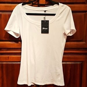 White Textured Short Seeve Top, Sz L, NWT!